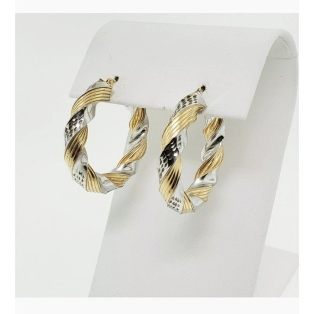 Peter Brams 14K Gold Hoops Twisted Rope Design 925 Sterling Silver - Picture 6 of 16